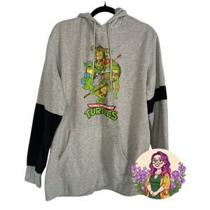 Nickelodeon TMNT Grey Black Colorblock XL 90s Cartoon Graphic Hoodie